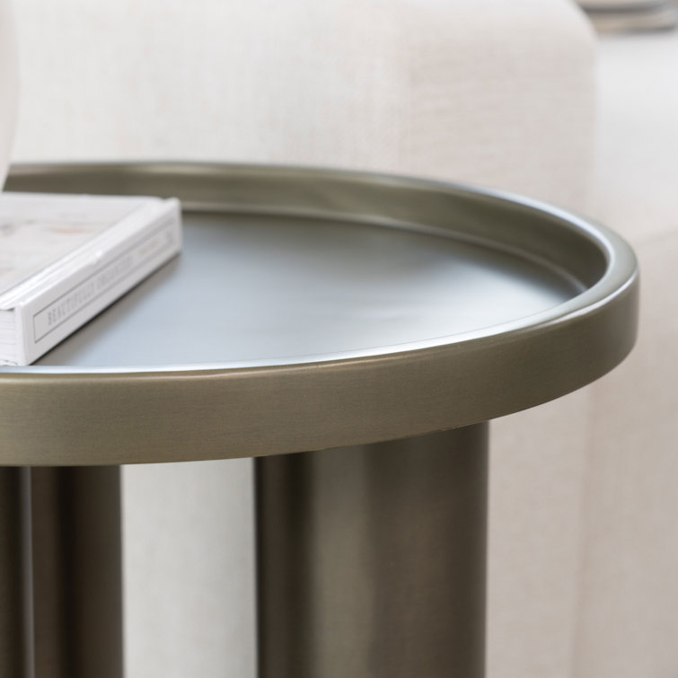 Industrial Nickel Round Iron Three-Leg End Table