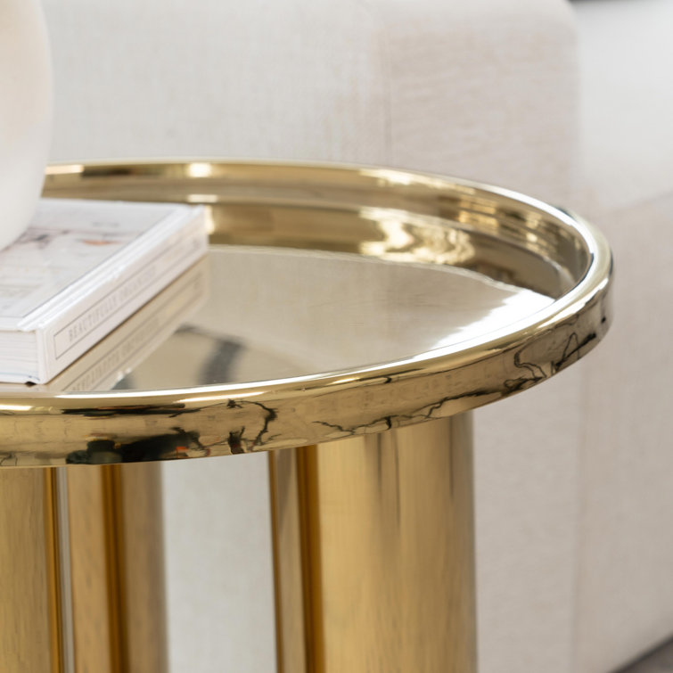 Gold Round Iron End Table with Three Legs