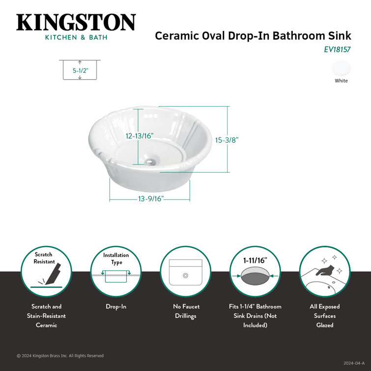 White Ceramic Oval Drop-In Bathroom Sink with Overflow