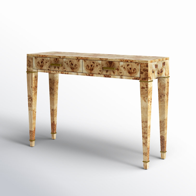 Kai 45" Natural Burl Wood Console Table with Gold Accents