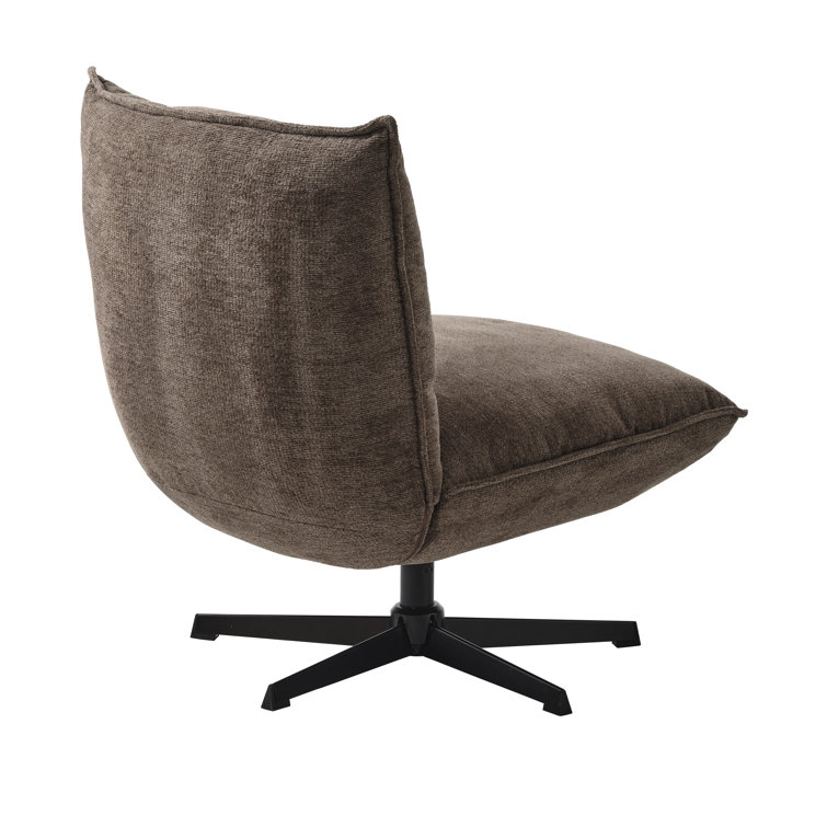 Mocca Polyester Blend Swivel Lounge Chair with Metal Base