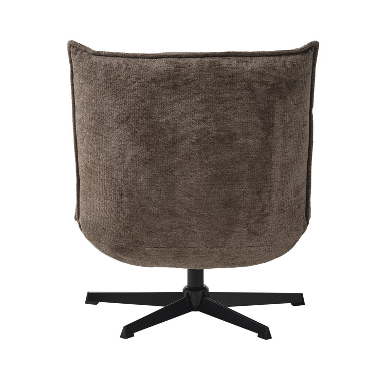 Mocca Polyester Blend Swivel Lounge Chair with Metal Base