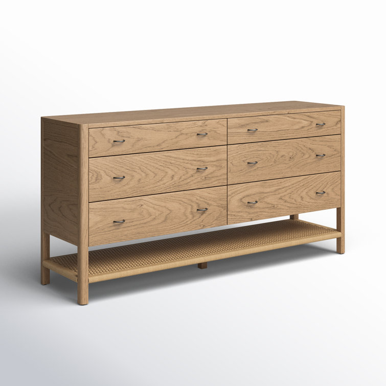 Natural Brown Ash Wood 6-Drawer Dresser with Soft Close Drawer