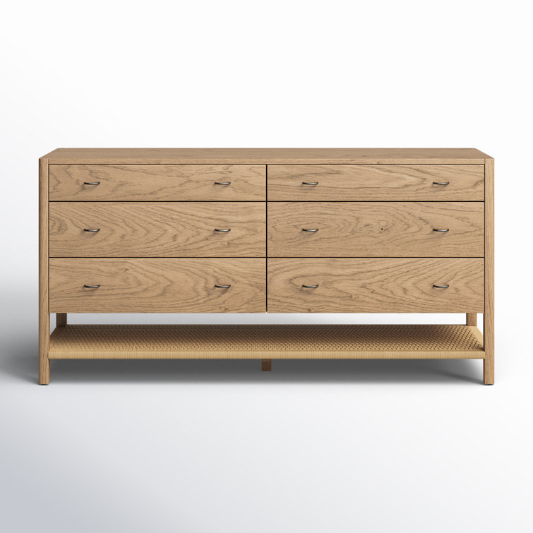 Natural Brown Ash Wood 6-Drawer Dresser with Soft Close Drawer