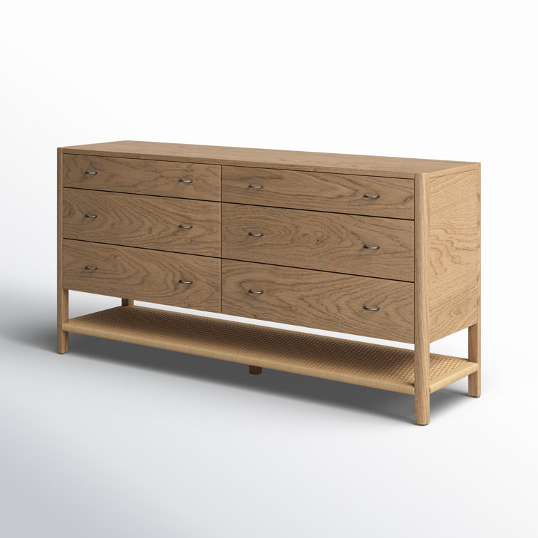 Natural Brown Ash Wood 6-Drawer Dresser with Soft Close Drawer
