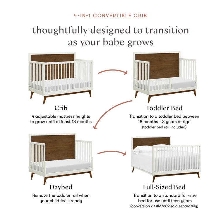 Palma White and Walnut 4-in-1 Convertible Crib with Toddler Bed Kit