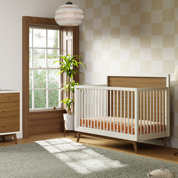 Palma White and Walnut 4-in-1 Convertible Crib with Toddler Bed Kit