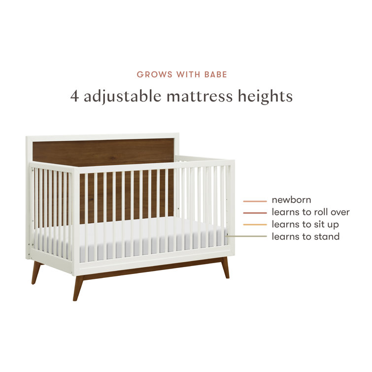 Palma White and Walnut 4-in-1 Convertible Crib with Toddler Bed Kit