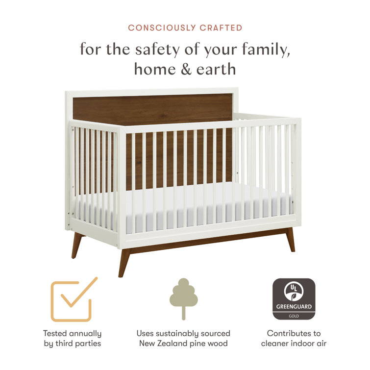 Palma White and Walnut 4-in-1 Convertible Crib with Toddler Bed Kit