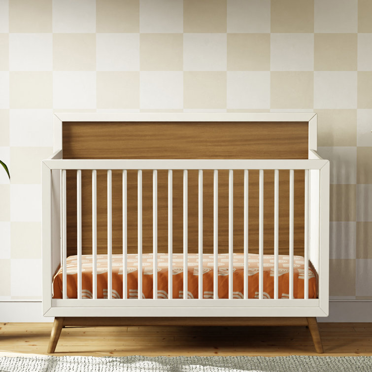 Palma White and Walnut 4-in-1 Convertible Crib with Toddler Bed Kit