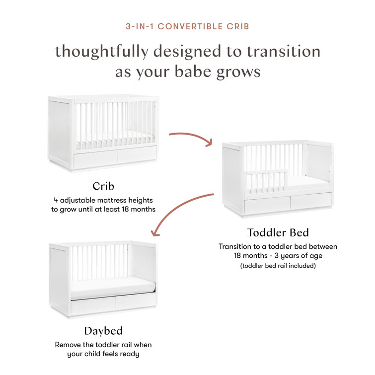 White Pine 3-in-1 Convertible Storage Crib with Toddler Bed Kit