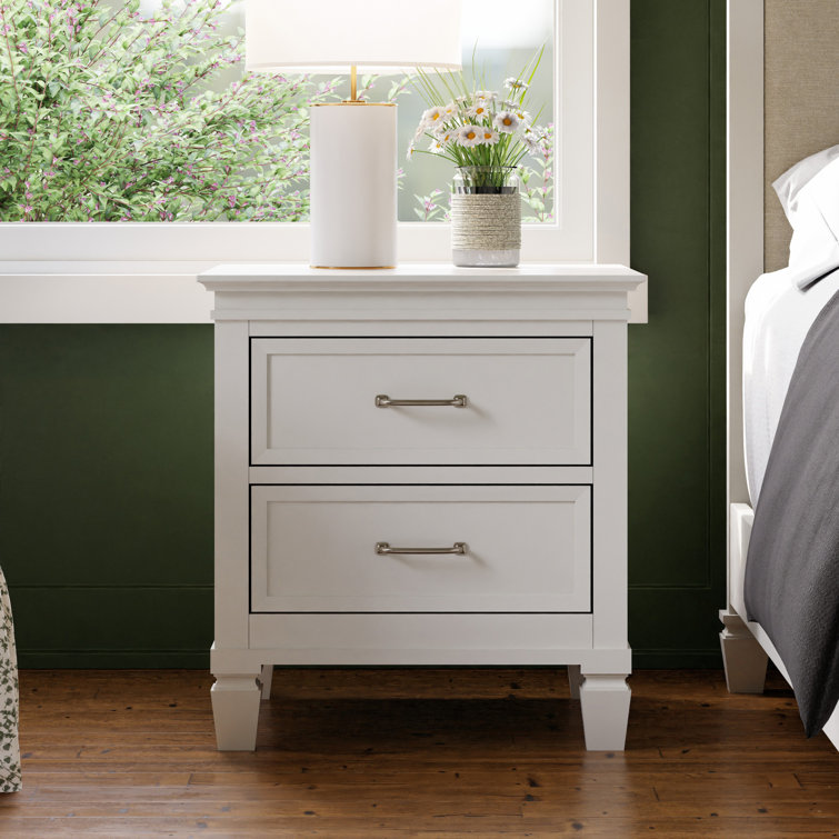 Darlington Warm White 2-Drawer Nightstand with Satin Nickel Handles