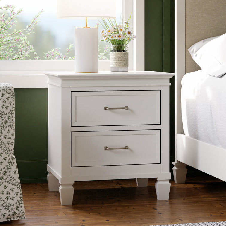 Darlington Warm White 2-Drawer Nightstand with Satin Nickel Handles