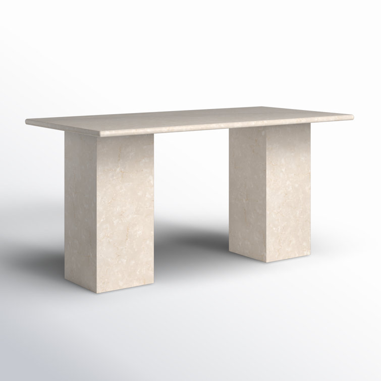 Leonel 60'' Cream Marble Desk with Polished Edges and Drawer