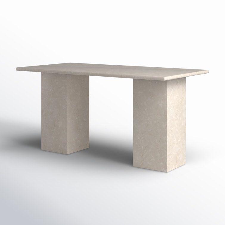 Leonel 60'' Cream Marble Desk with Polished Edges and Drawer