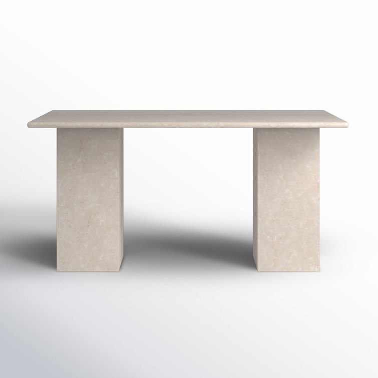 Leonel 60'' Cream Marble Desk with Polished Edges and Drawer
