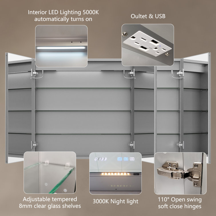 48'' x 32'' Silver Aluminum LED Medicine Cabinet with Mirror