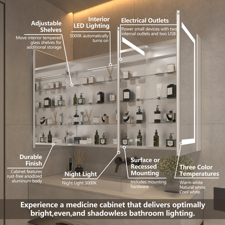 48'' x 32'' Silver Aluminum LED Medicine Cabinet with Mirror