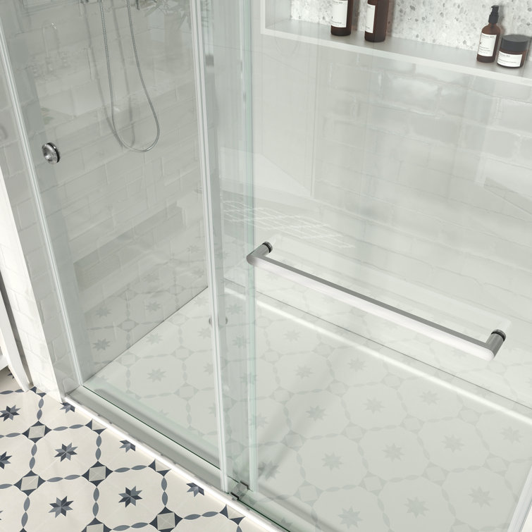 72" Frameless Double Sliding Shower Door with Clear Glass and Nickel Finish