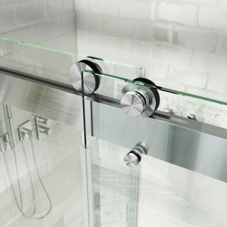 72" Frameless Double Sliding Shower Door with Clear Glass and Nickel Finish
