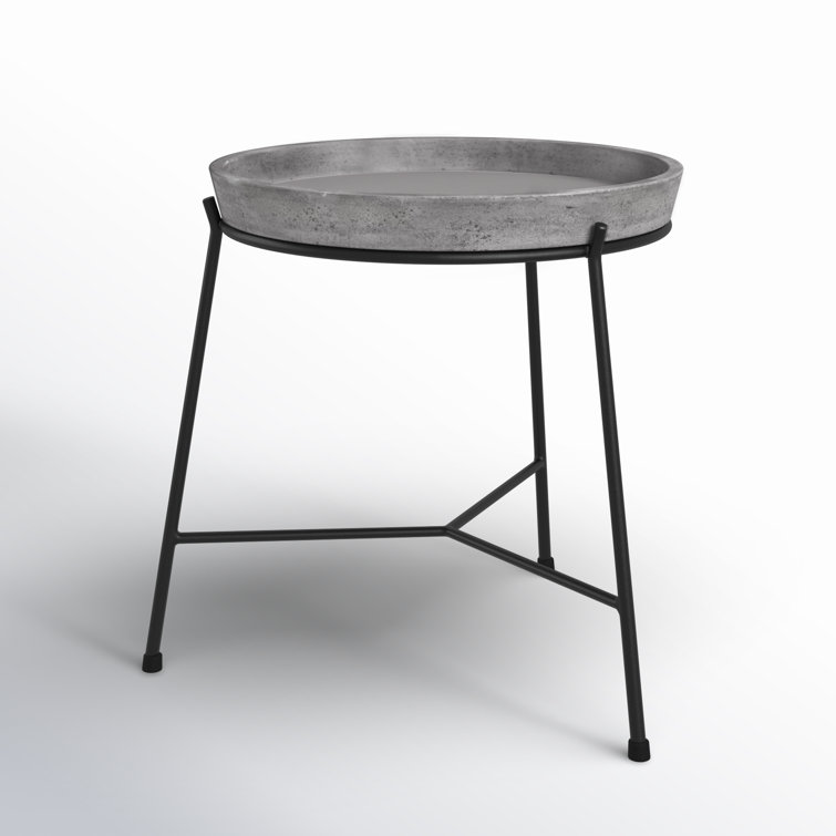 Contemporary Black Metal Square End Table with Concrete Top
