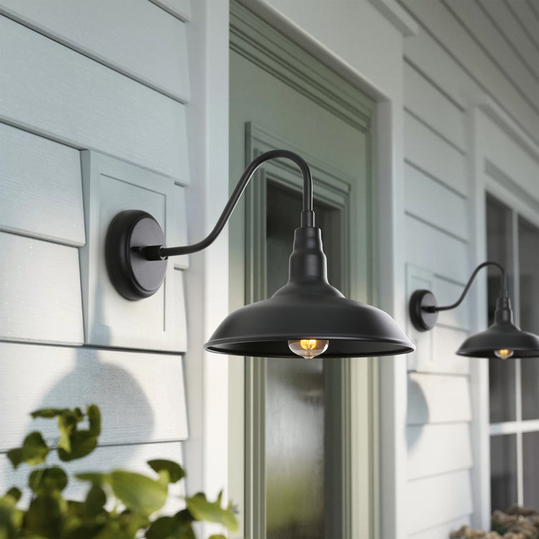 Matte Black Metal Gooseneck Outdoor Wall Sconce