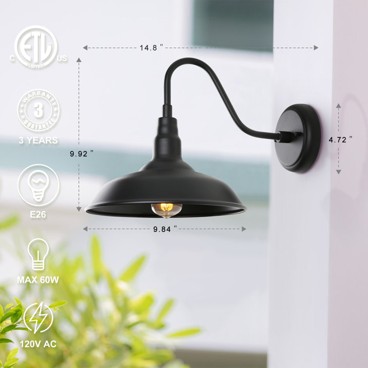 Matte Black Metal Gooseneck Outdoor Wall Sconce