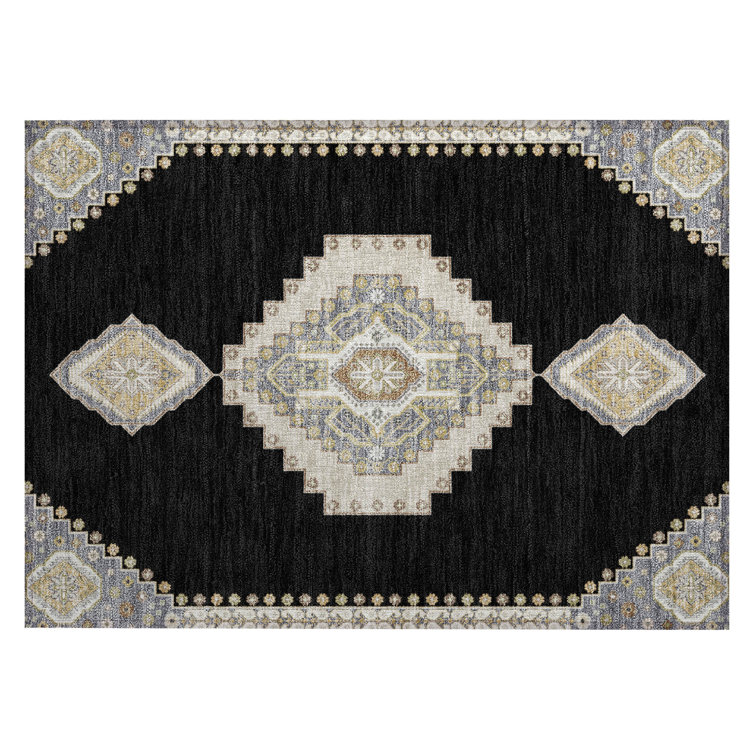 Addison 30" x 20" Blue and Black Synthetic Washable Rug