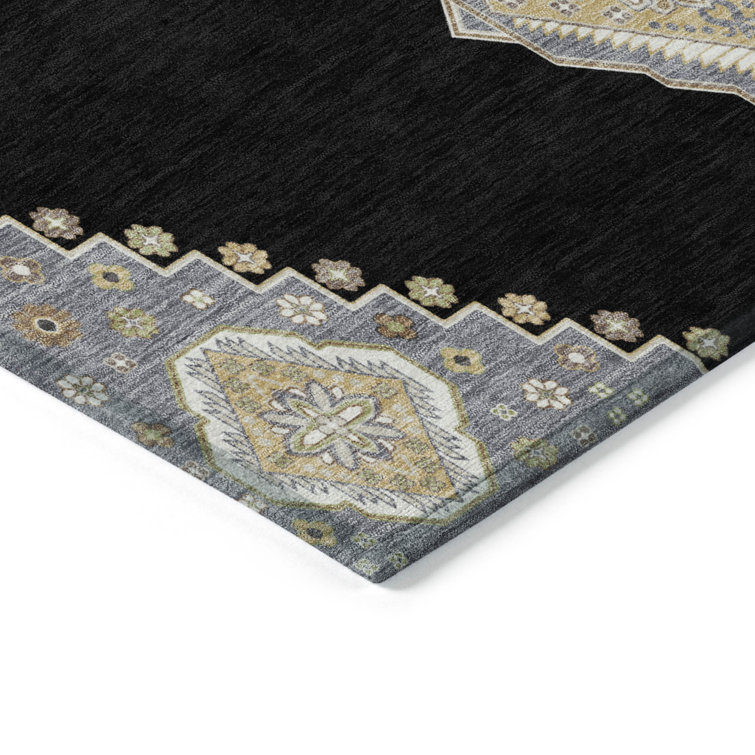 Addison 30" x 20" Blue and Black Synthetic Washable Rug