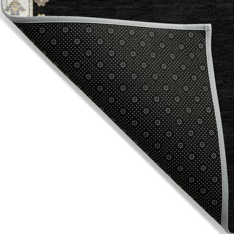 Addison 30" x 20" Blue and Black Synthetic Washable Rug