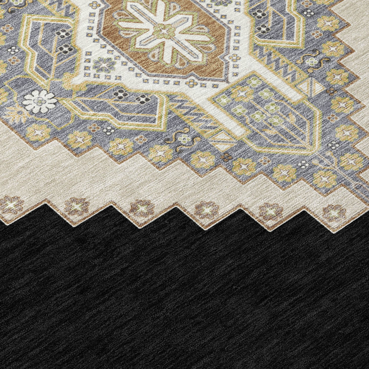 Addison 30" x 20" Blue and Black Synthetic Washable Rug