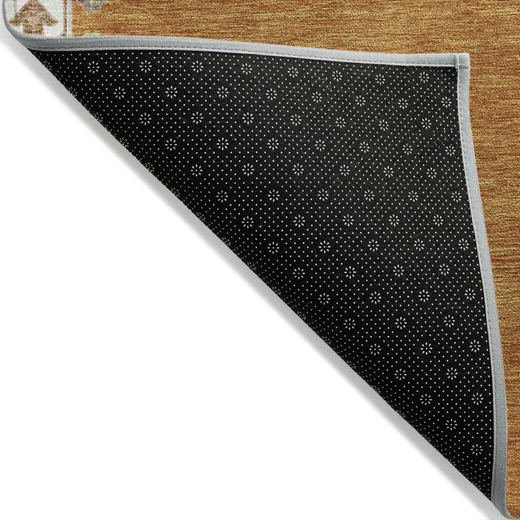 Brown and White Rectangular Washable Synthetic Rug 30" x 20"