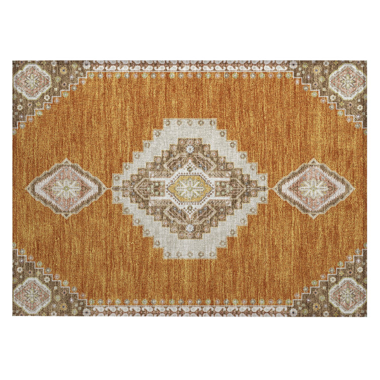 Brown and White Rectangular Washable Synthetic Rug 30" x 20"