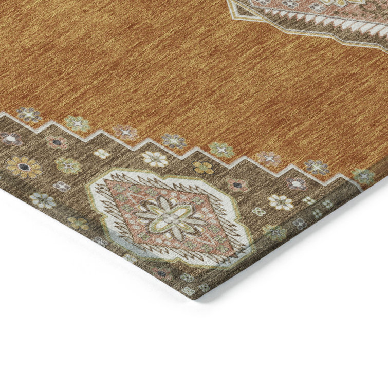 Brown and White Rectangular Washable Synthetic Rug 30" x 20"