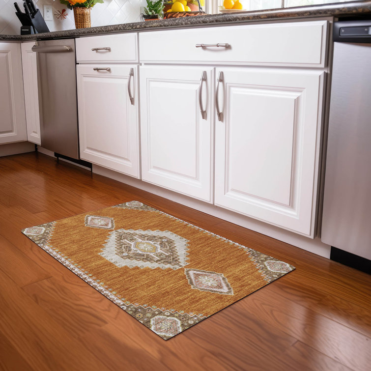Brown and White Rectangular Washable Synthetic Rug 30" x 20"