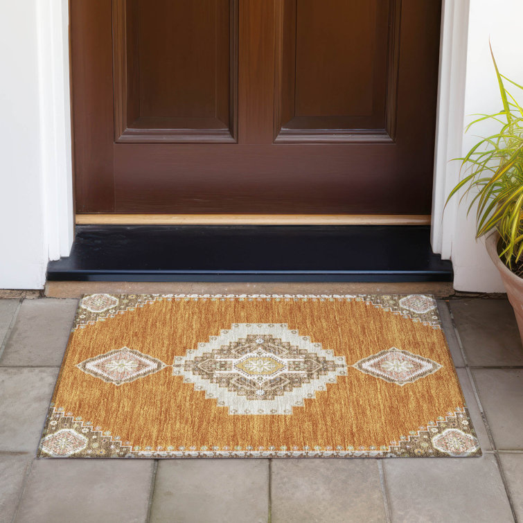 Brown and White Rectangular Washable Synthetic Rug 30" x 20"