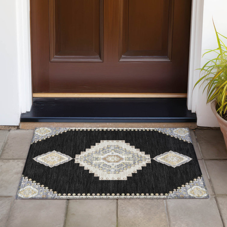 Addison 30" x 20" Blue and Black Synthetic Washable Rug