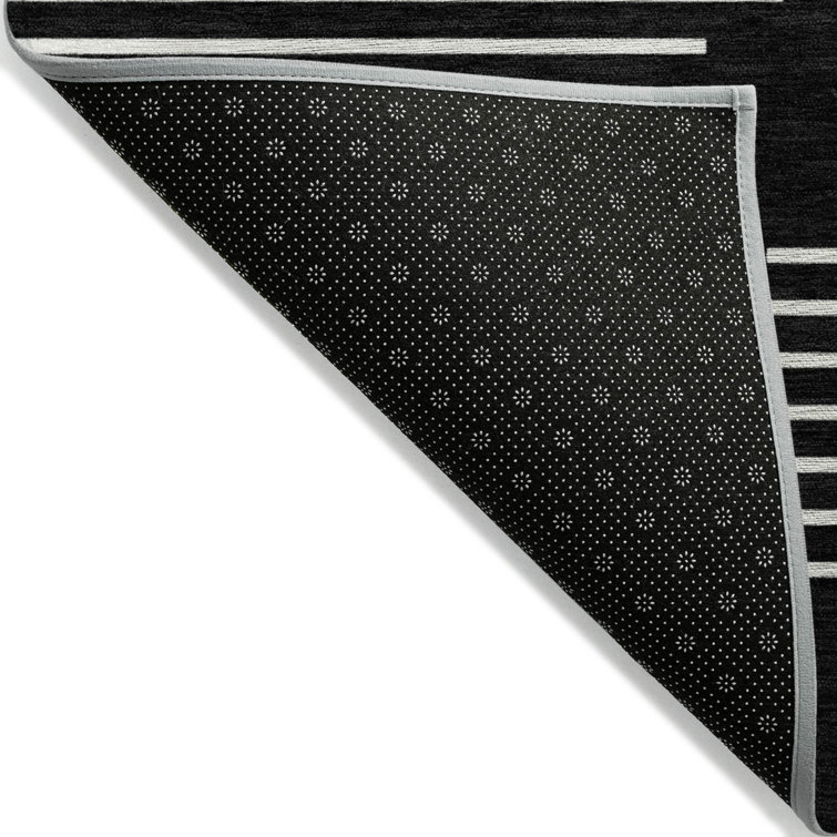Black Synthetic Flat Woven Washable Rectangular Rug 20" x 30"