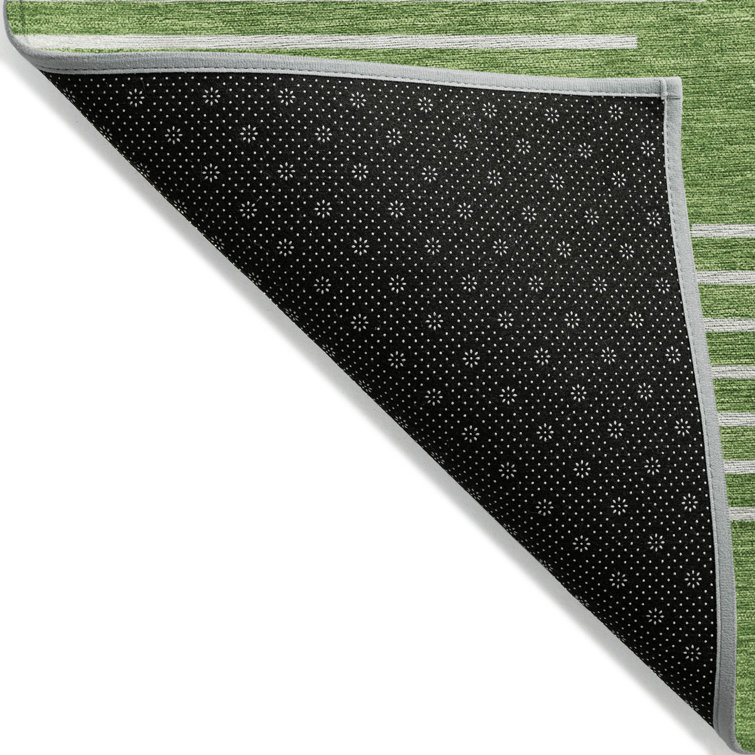 Green Geometric Pattern Washable Synthetic Rug 30" x 20"