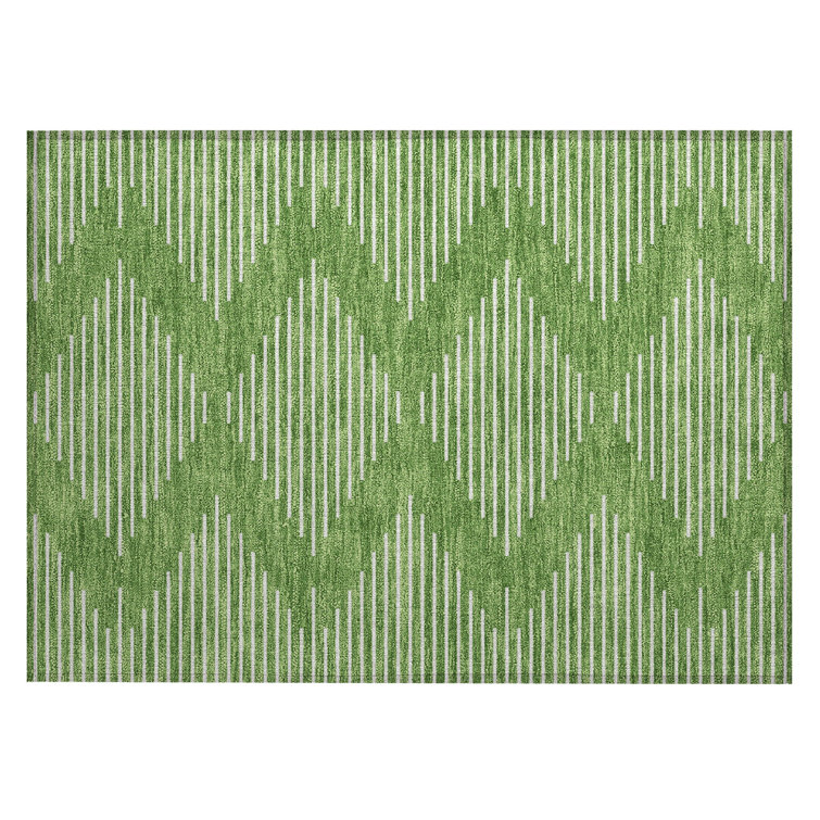 Green Geometric Pattern Washable Synthetic Rug 30" x 20"
