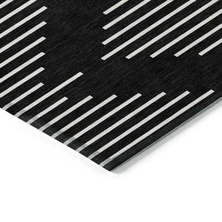 Black Synthetic Flat Woven Washable Rectangular Rug 20" x 30"
