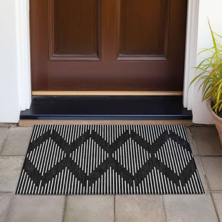 Black Synthetic Flat Woven Washable Rectangular Rug 20" x 30"