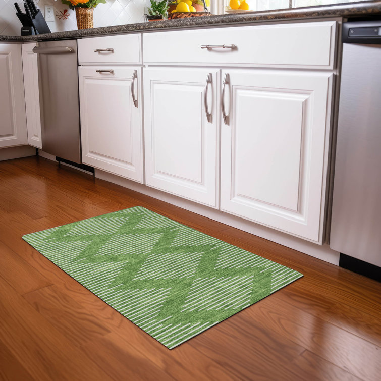 Green Geometric Pattern Washable Synthetic Rug 30" x 20"