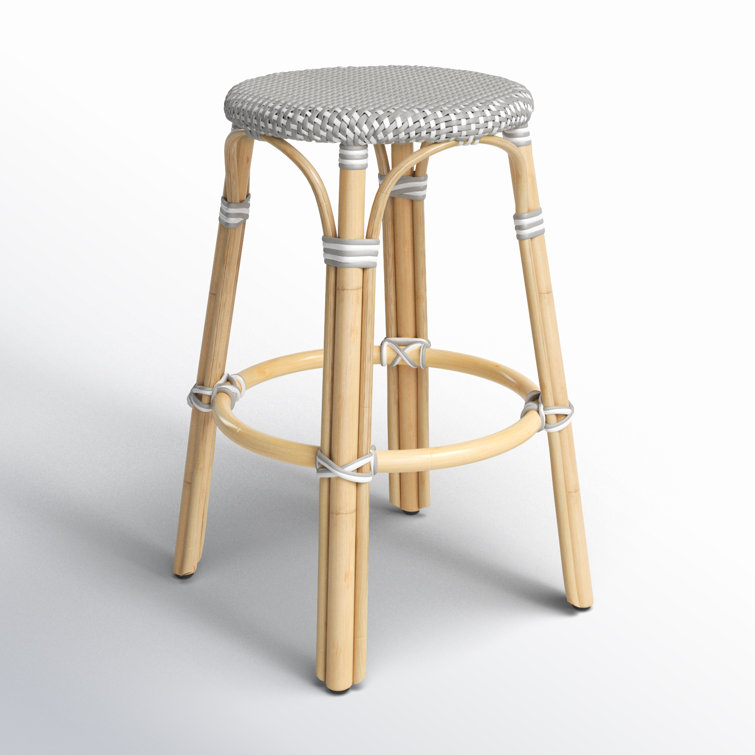 Côte d'Azur Inspired Gray & White Rattan Counter Stool