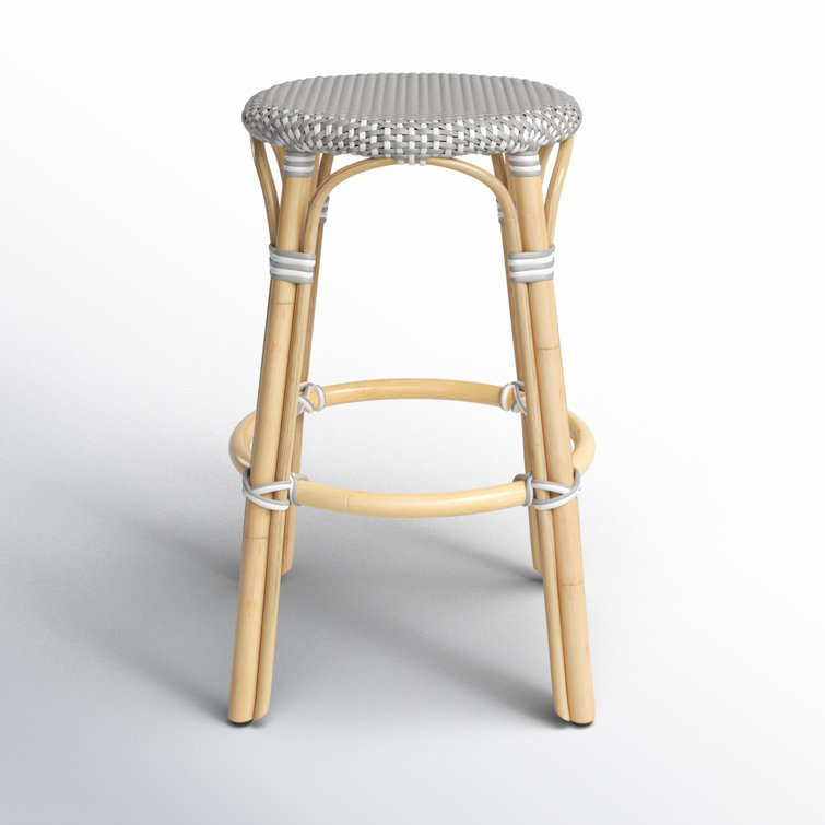 Côte d'Azur Inspired Gray & White Rattan Counter Stool