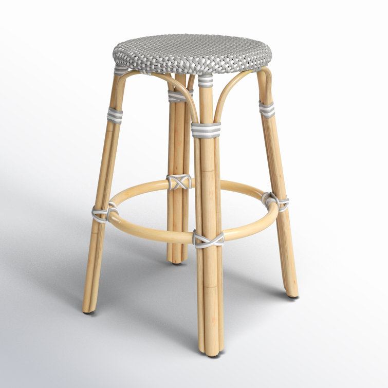 Côte d'Azur Inspired Gray & White Rattan Counter Stool