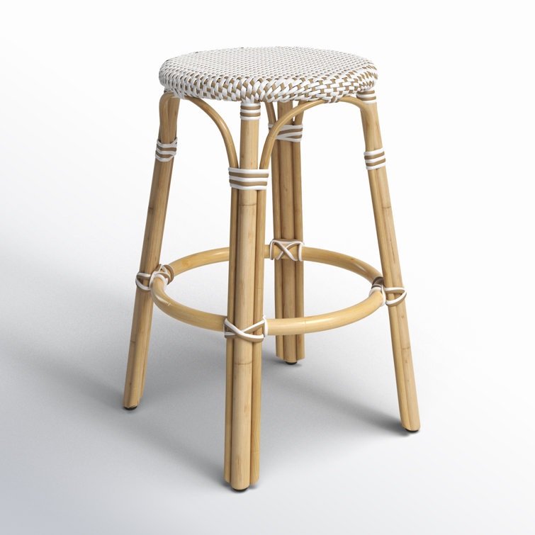 Beige and White Rattan Backless Counter Stool, 24"