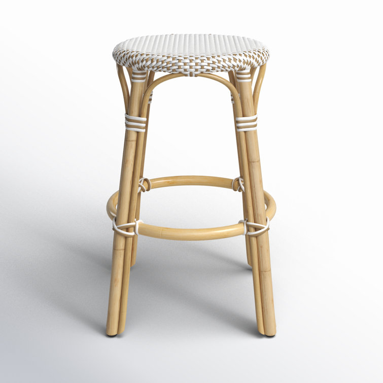 Beige and White Rattan Backless Counter Stool, 24"