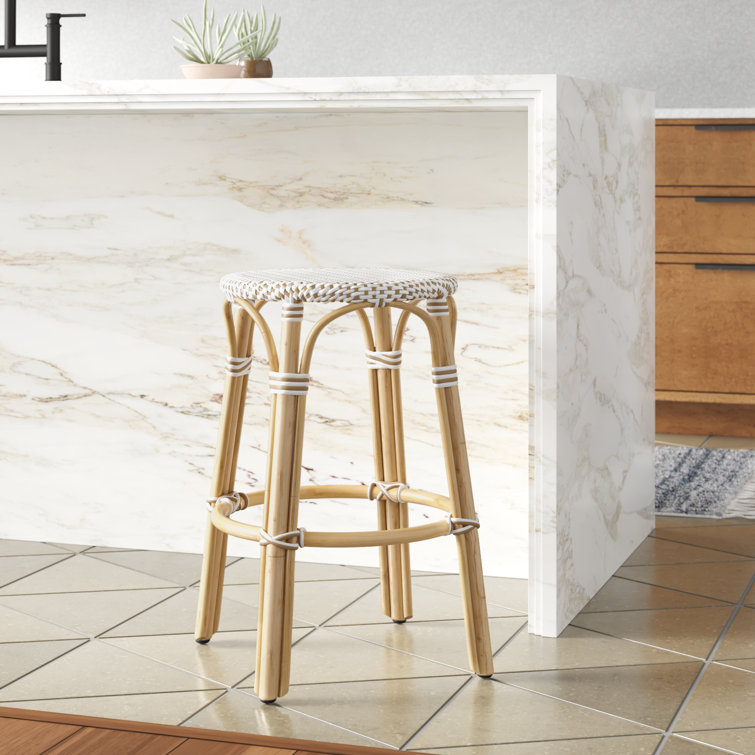Beige and White Rattan Backless Counter Stool, 24"