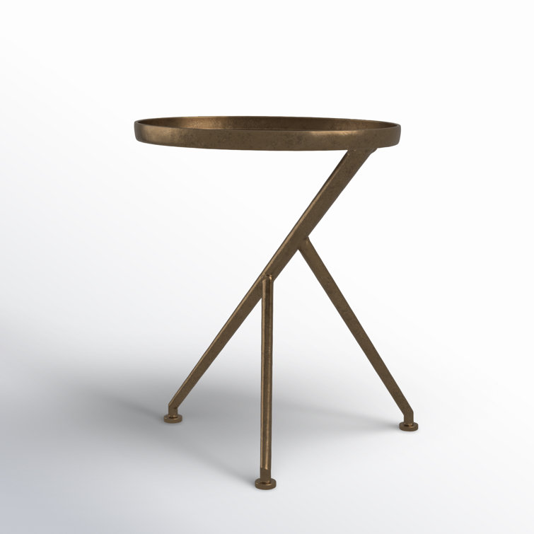Araceli Raw Brass Round Stone and Metal Side Table